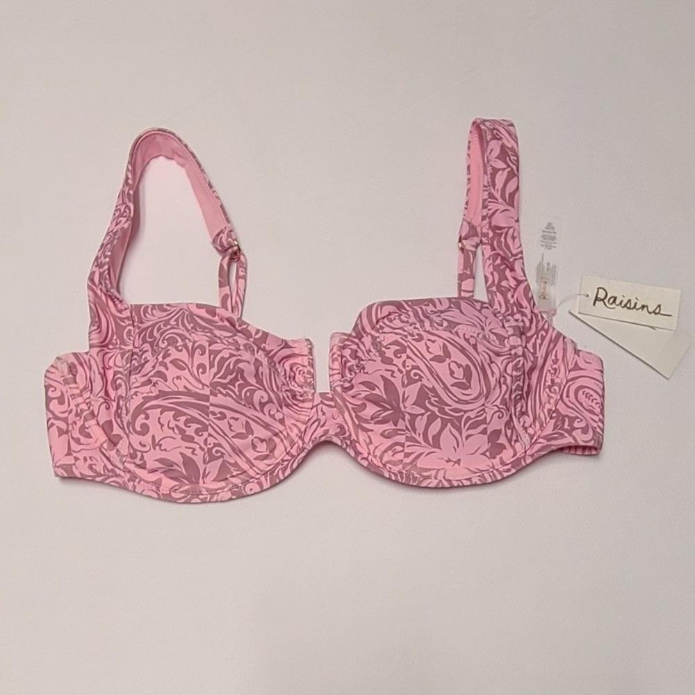 Raisins Seashell Bra Bikini Top XL Mauve Pink Paisley Underwire NWT